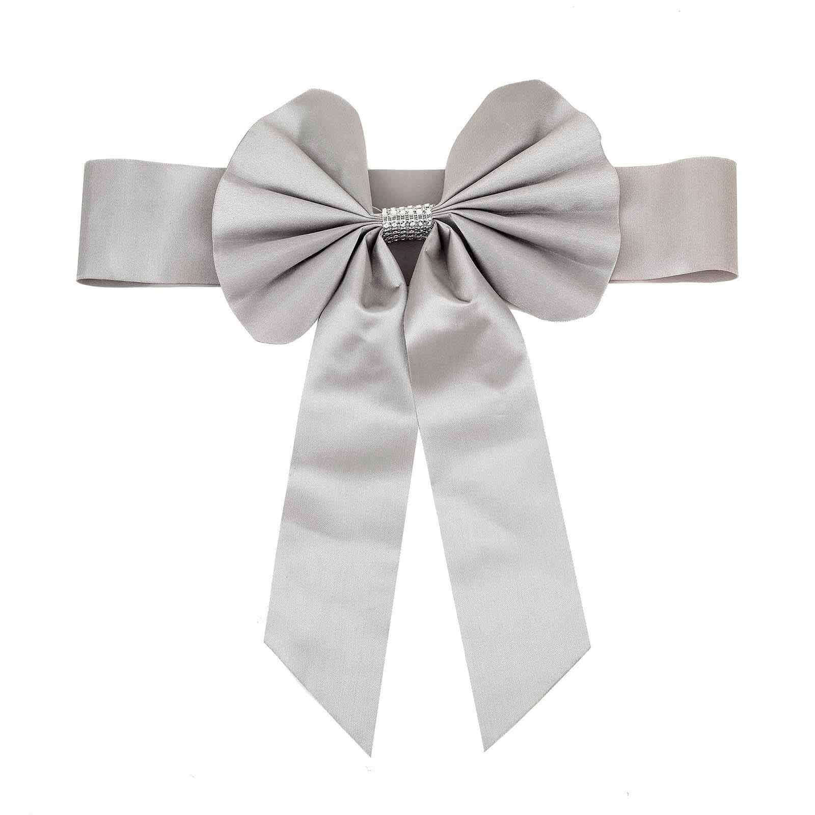 5 Pack Satin Faux Leather Chair Sashes Silver with Diamond Rhinestone Buckles - Reversible Pre-tied Bow Tie Chair Bands - Image 17