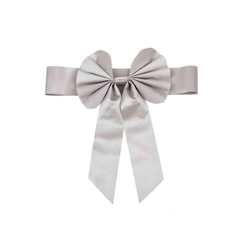 5 Pack Satin Faux Leather Chair Sashes Silver with Diamond Rhinestone Buckles - Reversible Pre-tied Bow Tie Chair Bands - Image 8