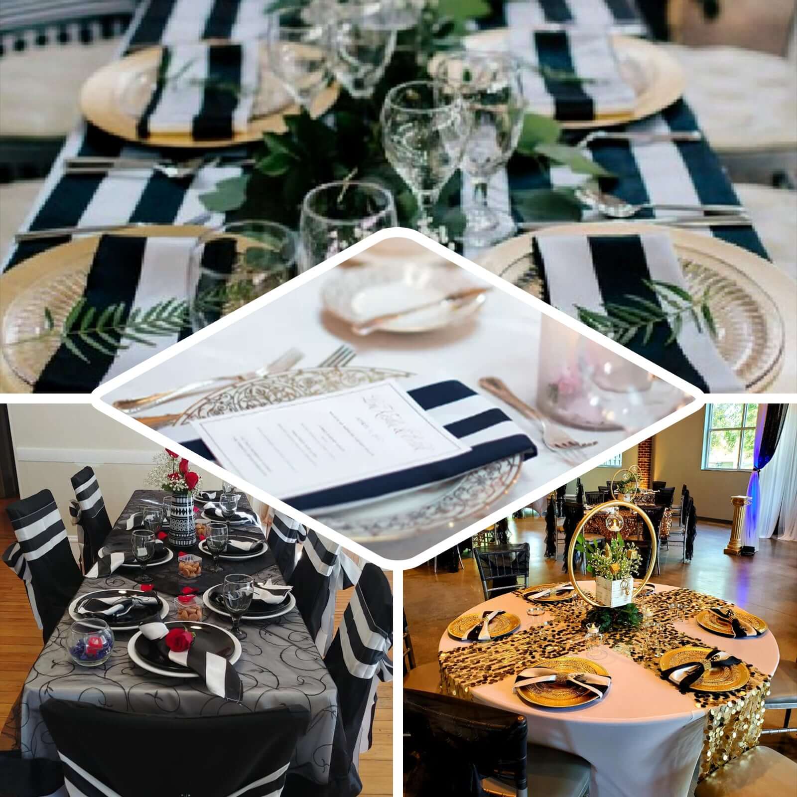 5 Pack Satin Napkins 20"x20" Black/White - Striped Cloth Napkins for a Refined Table Setting - Image 4