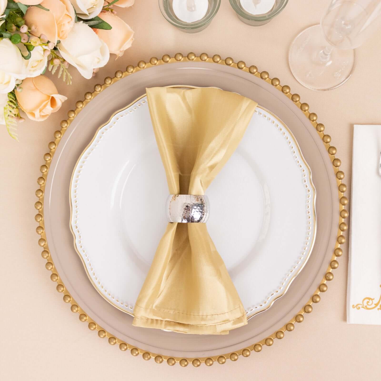 5 Pack Satin Napkins 20"x20" Champagne Glossy Stripes - Wrinkle-Resistant Dinner Napkins - Image 2