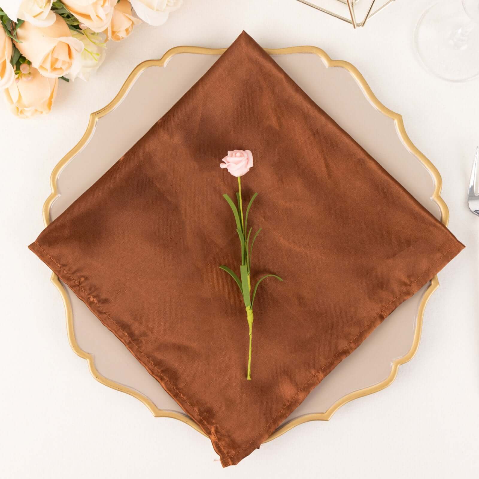 5 Pack Satin Napkins 20"x20" Cinnamon Brown - Soft Reusable Cloth Napkins - Image 6