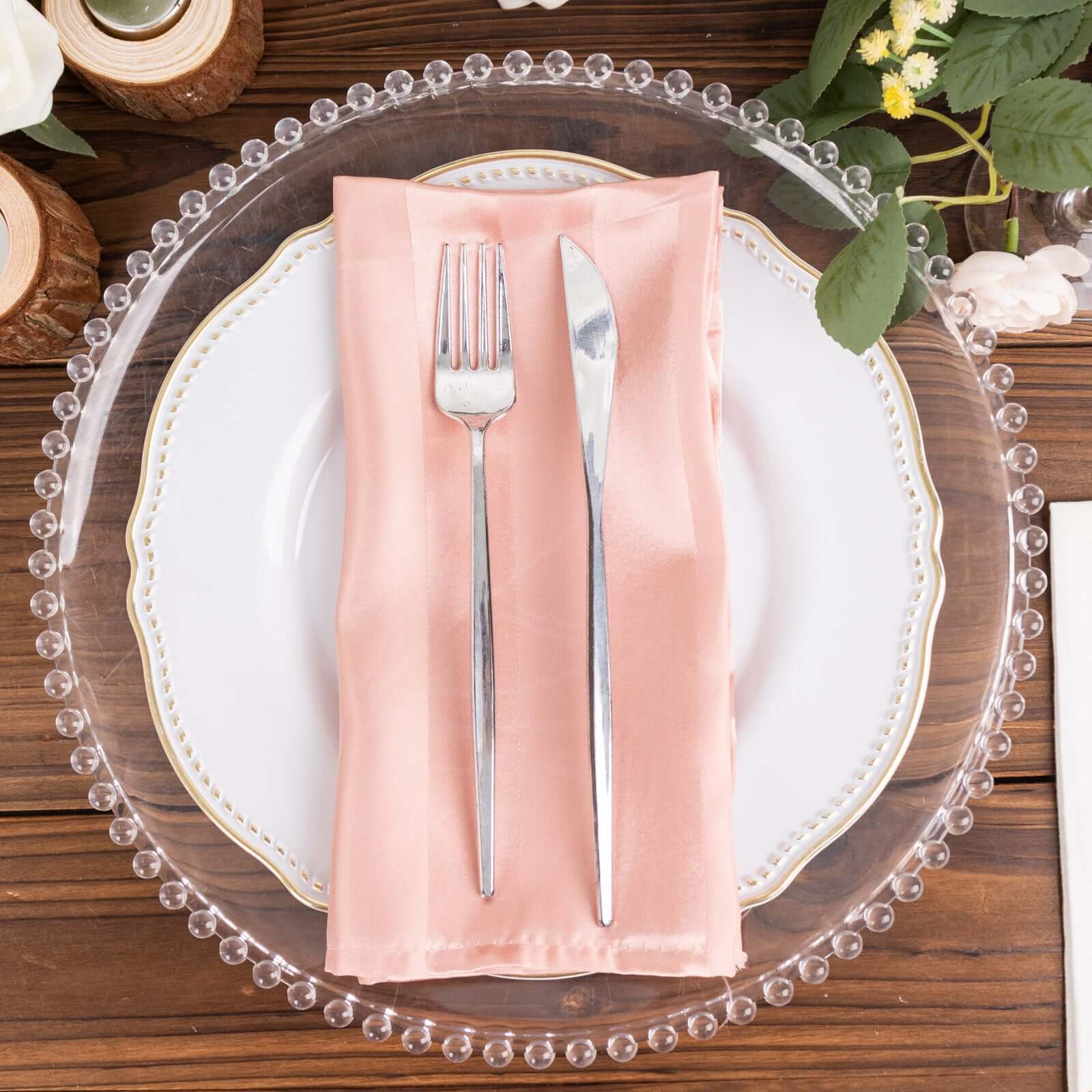 5 Pack Satin Napkins 20"x20" Dusty Rose Glossy Stripes - Wrinkle-Resistant Dinner Napkins - Image 5
