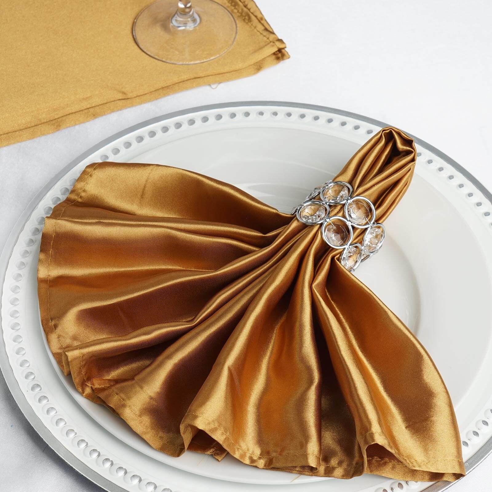 5 Pack Satin Napkins 20"x20" Gold - Soft and Luxurious Reusable Cloth Napkins for Weddings & Banquets - Image 7