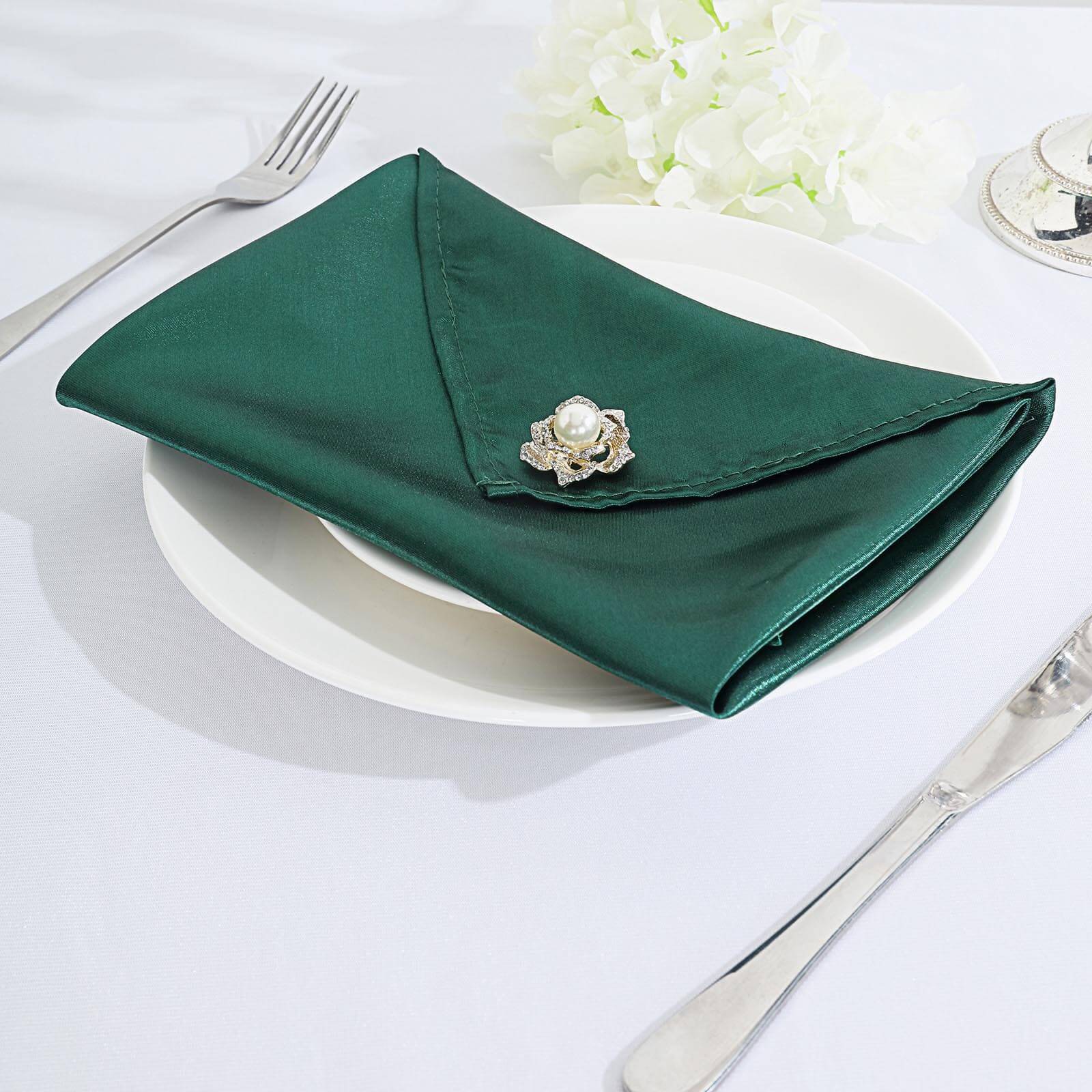 5 Pack Satin Napkins 20"x20" Hunter Emerald Green - Soft Reusable Cloth Napkins - Image 2