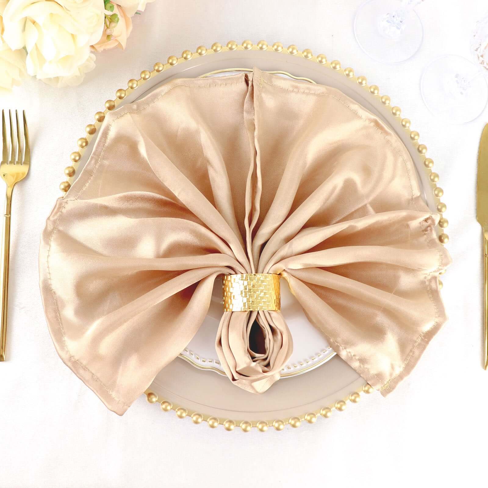 5 Pack Satin Napkins 20"x20" Nude - Soft Reusable Cloth Napkins - Image 3