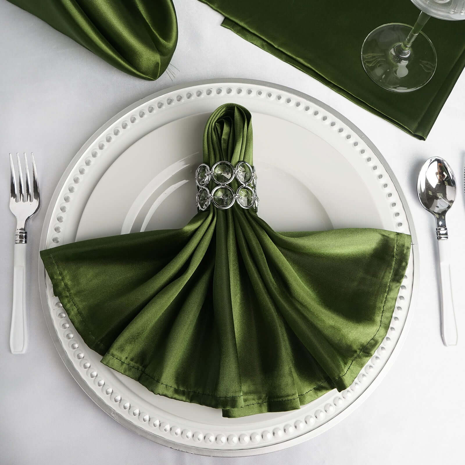 5 Pack Satin Napkins 20"x20" Olive Green - Soft Reusable Cloth Napkins - Image 2