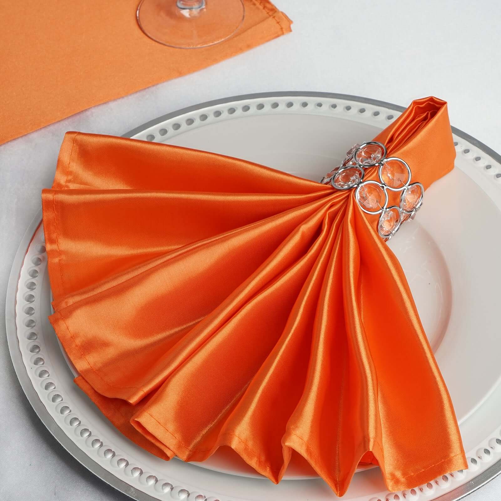 5 Pack Satin Napkins 20"x20" Orange - Soft Reusable Cloth Napkins - Image 7