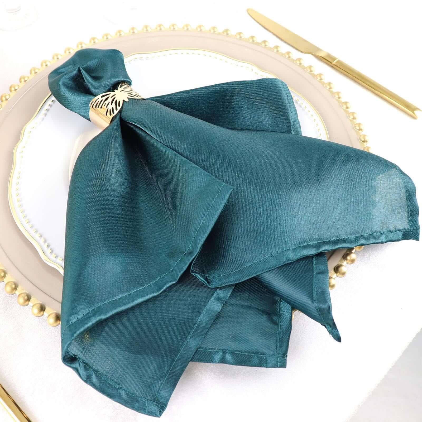5 Pack Satin Napkins 20"x20" Peacock Teal - Soft Reusable Cloth Napkins - Image 6