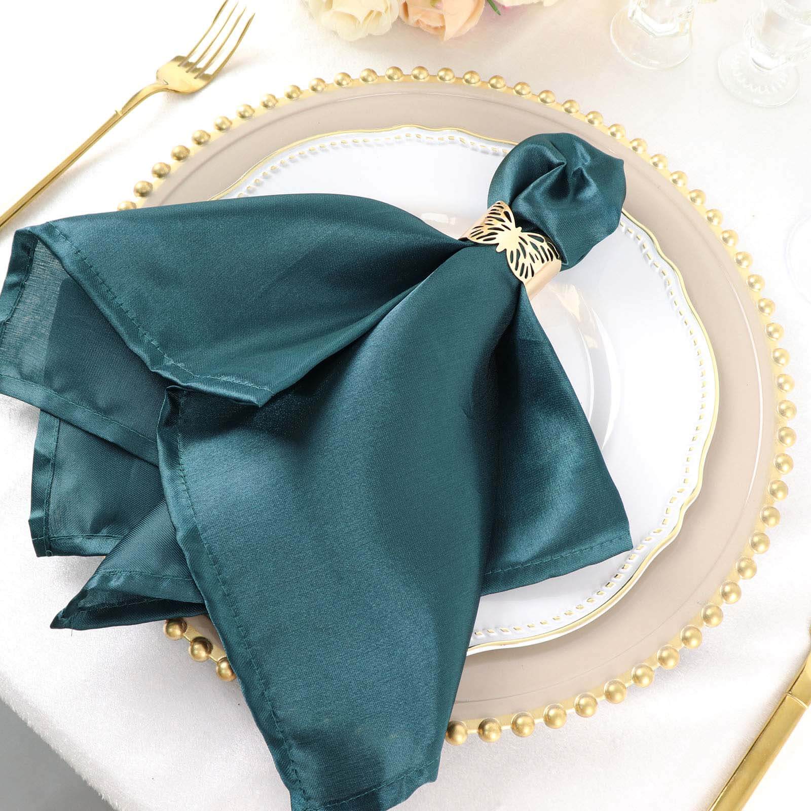 5 Pack Satin Napkins 20"x20" Peacock Teal - Soft Reusable Cloth Napkins - Image 7