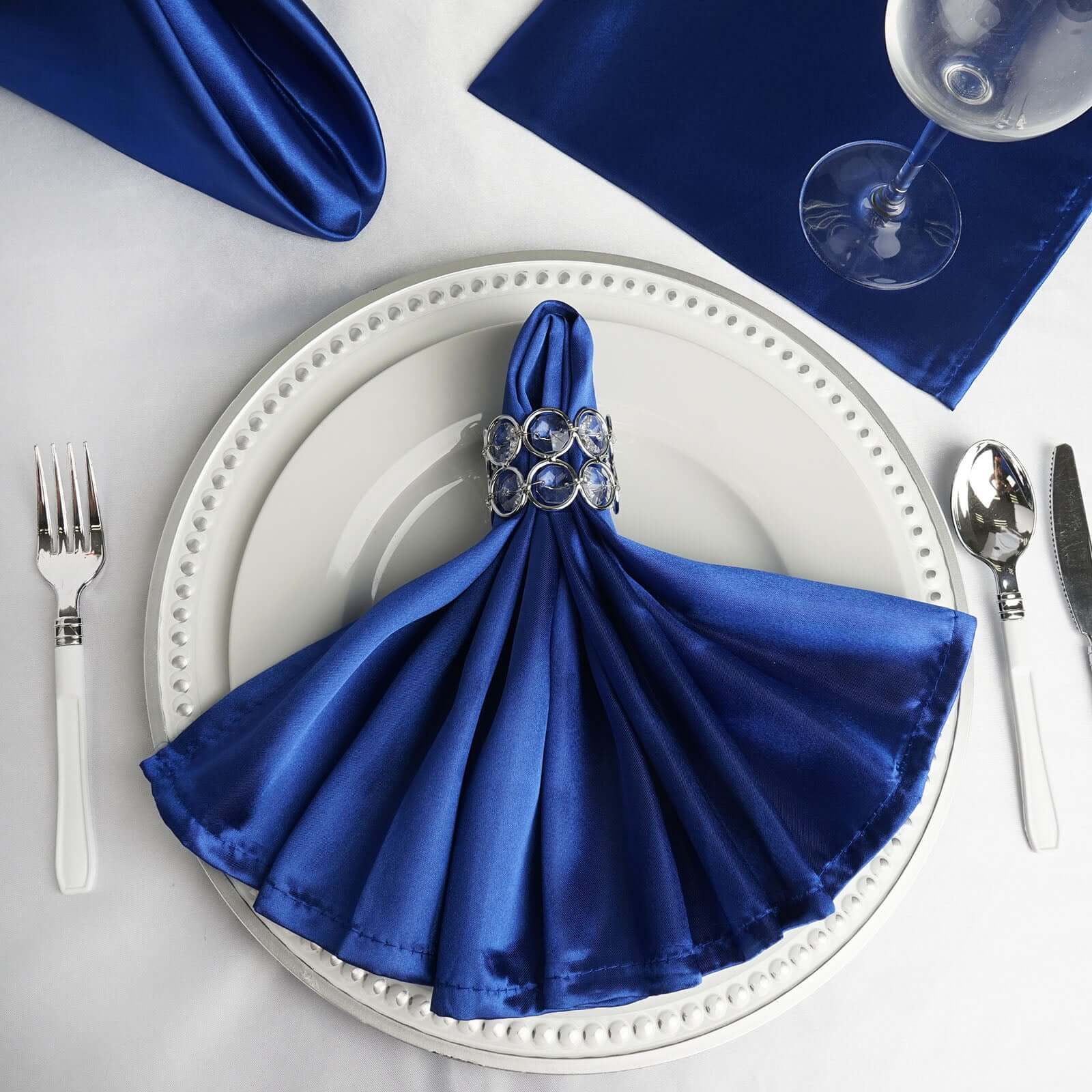 5 Pack Satin Napkins 20"x20" Royal Blue - Soft Reusable Cloth Napkins - Image 2