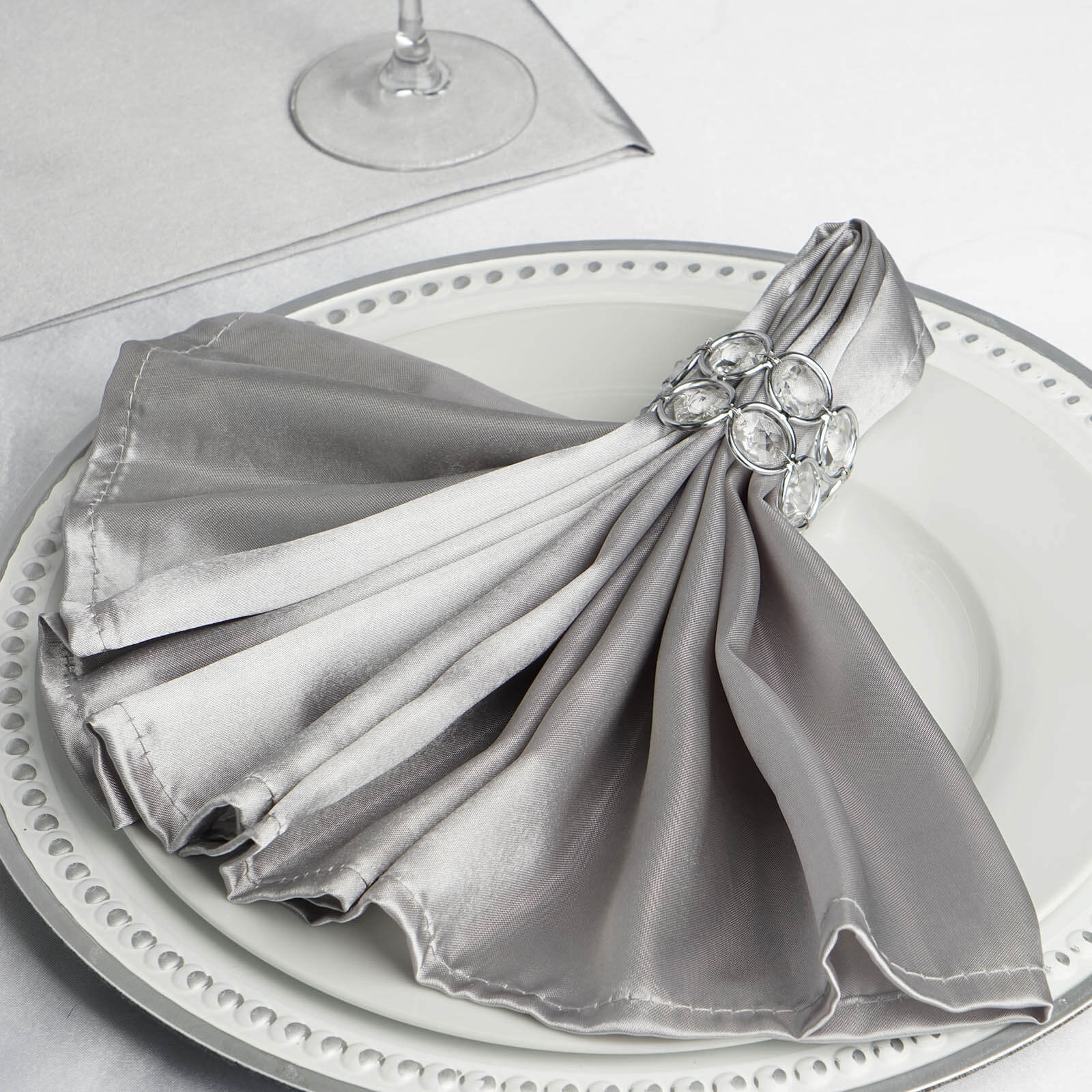 5 Pack Satin Napkins 20"x20" Silver - Soft Reusable Cloth Napkins - Image 7