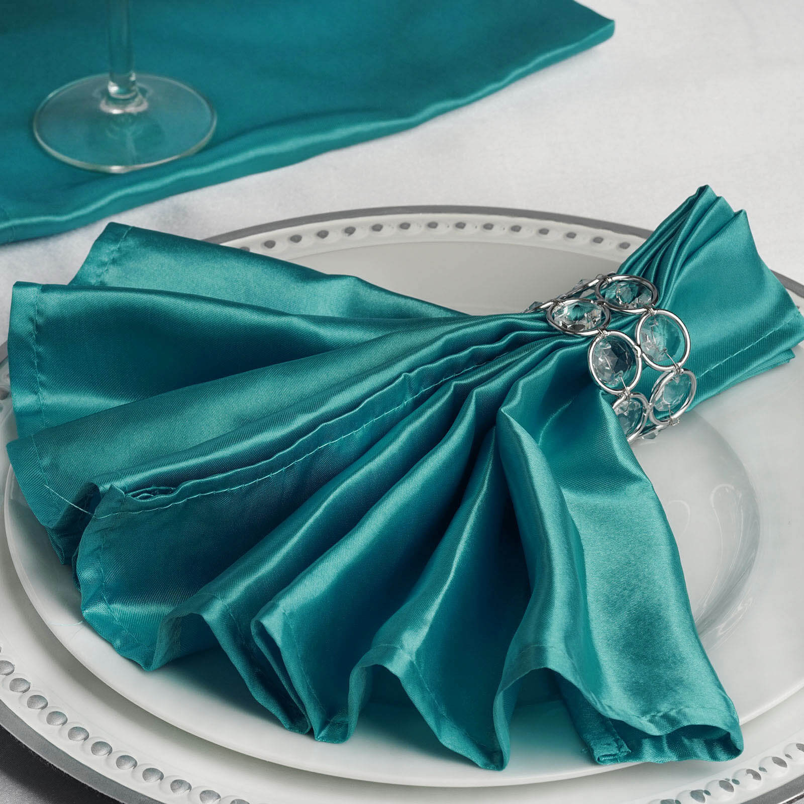 5 Pack Satin Napkins 20"x20" Turquoise - Soft Reusable Cloth Napkins - Image 2