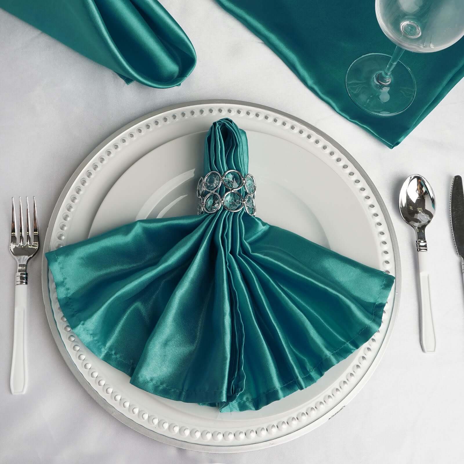 5 Pack Satin Napkins 20"x20" Turquoise - Soft Reusable Cloth Napkins - Image 8