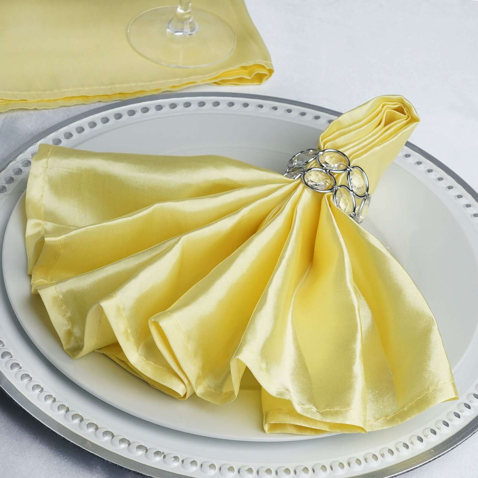 5 Pack Satin Napkins 20"x20" Yellow - Soft Reusable Cloth Napkins - Image 7