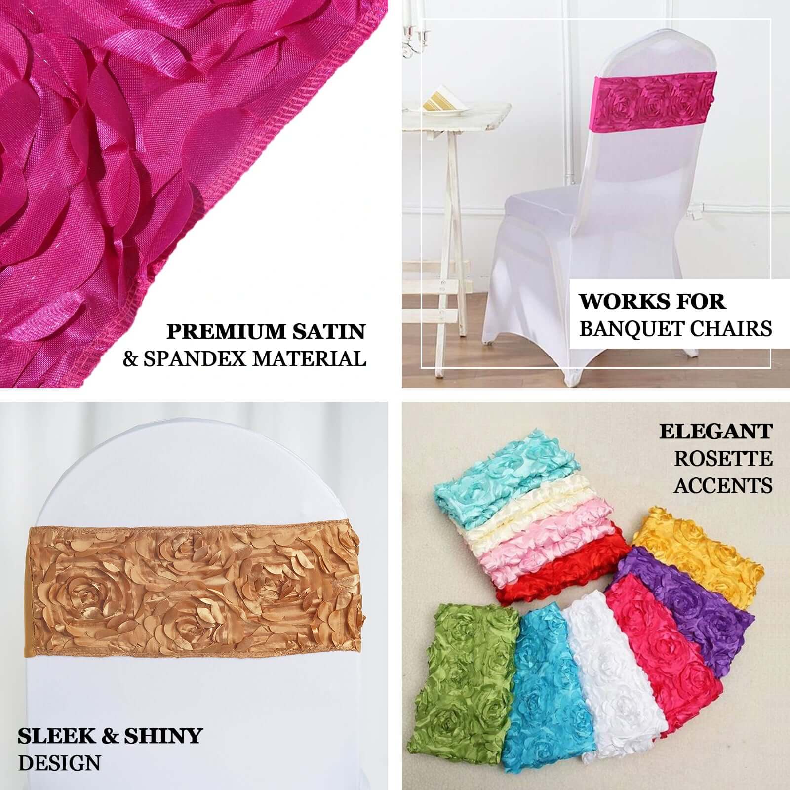 5 Pack Satin Spandex Chair Sashes 6"x14" Dusty Blue - Rosette Pattern Stretch Chair Bands - Image 4