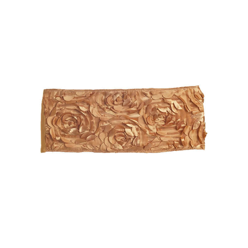 5 Pack Satin Spandex Chair Sashes 6"x14" Gold - Stylish Rosette Pattern Stretch Chair Bands - Image 6