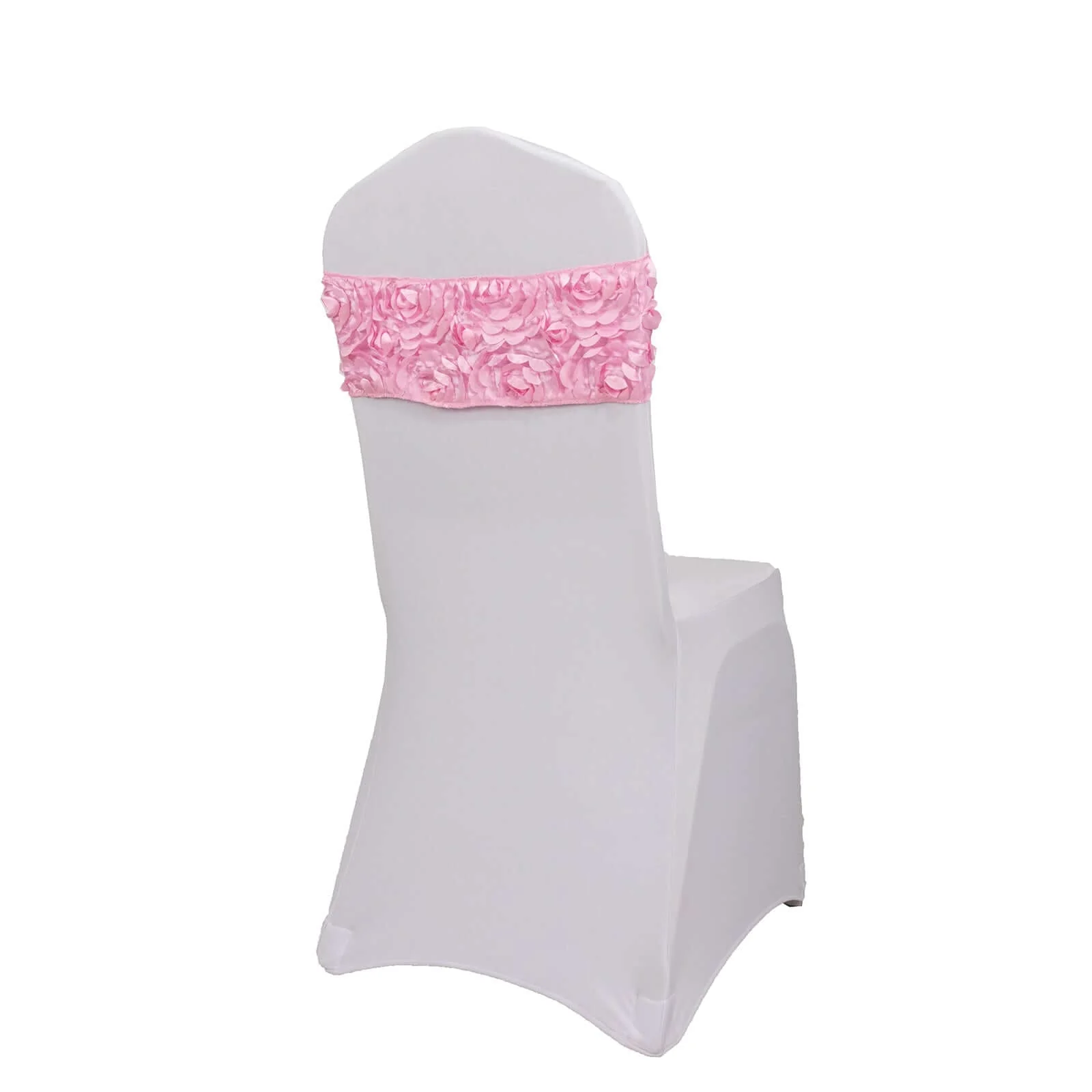 5 Pack Satin Spandex Chair Sashes 6"x14" Pink - Rosette Pattern Stretch Chair Bands - Image 2