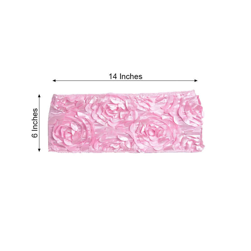 5 Pack Satin Spandex Chair Sashes 6"x14" Pink - Rosette Pattern Stretch Chair Bands - Image 3