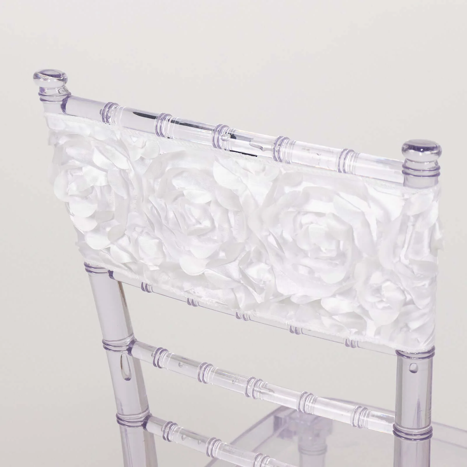 5 Pack Satin Spandex Chair Sashes 6"x14" White - Rosette Pattern Stretch Chair Bands - Image 15