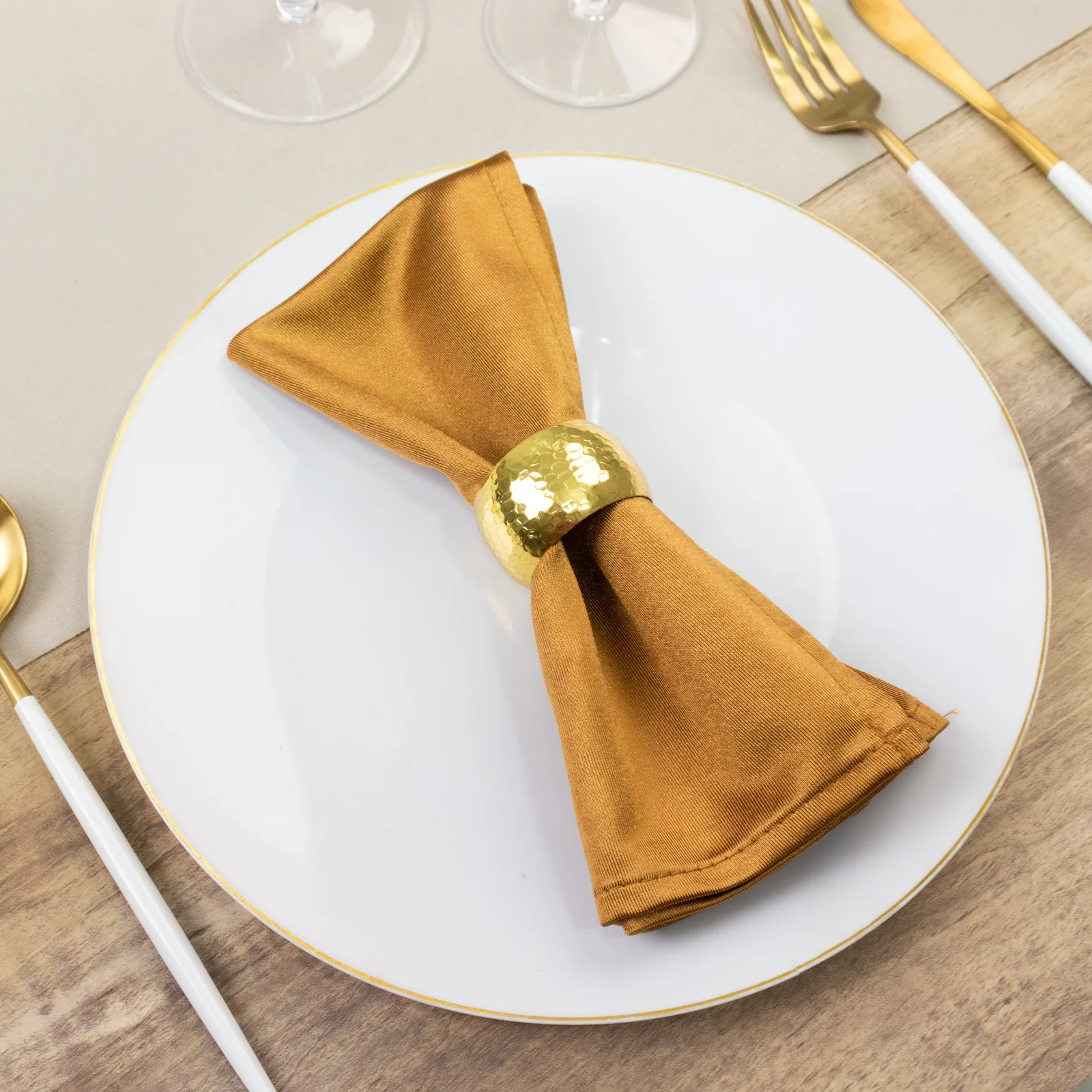 5 Pack Scuba Cloth Napkins – 17"x17" Shimmer Gold, Wrinkle-Free & Stain-Resistant Reusable Table Napkins