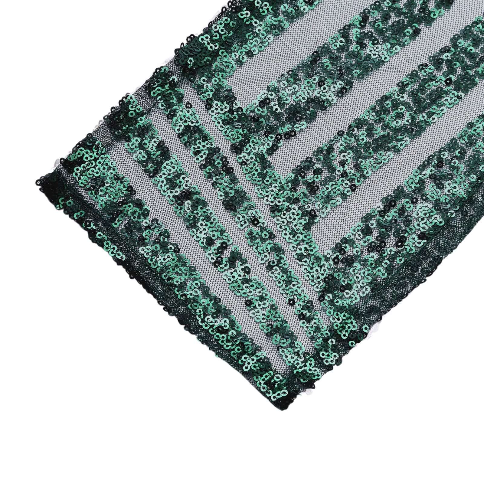 5 Pack Sequin Chair Sashes 6"x88" Hunter Emerald Green Geometric Diamond Glitz Design - Lustrous Decorative Design for Events - Image 3