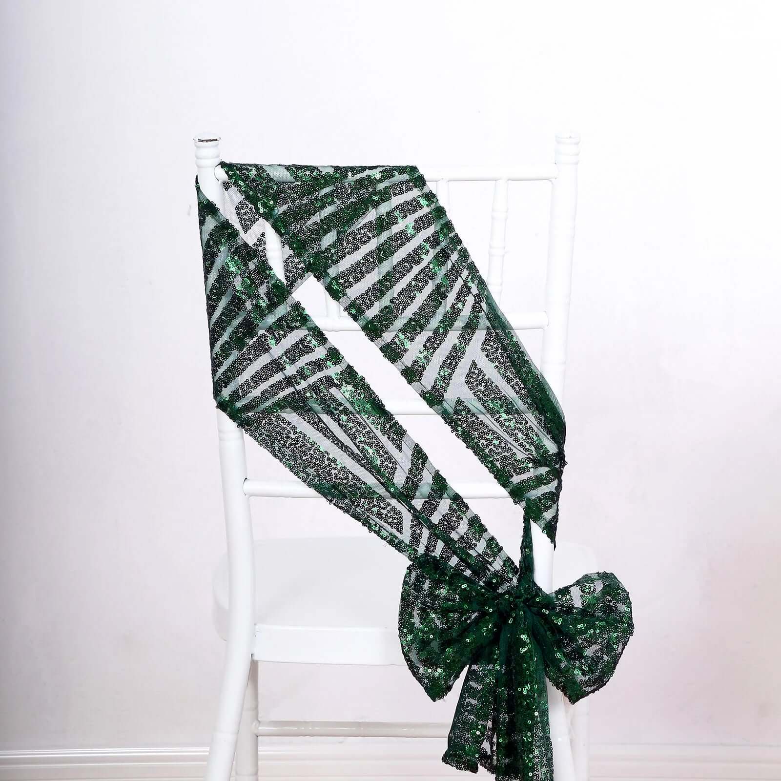 5 Pack Sequin Chair Sashes 6"x88" Hunter Emerald Green Geometric Diamond Glitz Design - Lustrous Decorative Design for Events - Image 5