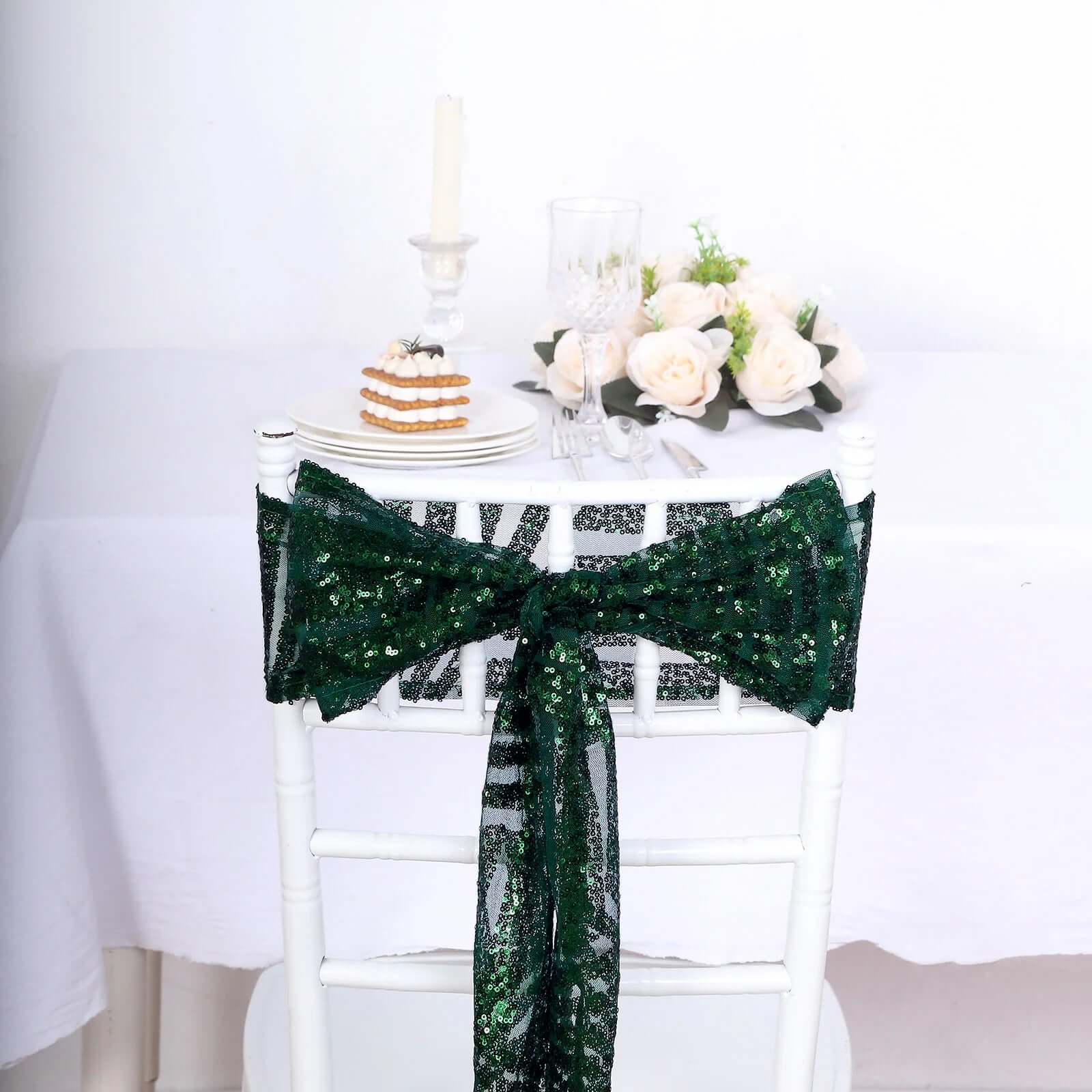 5 Pack Sequin Chair Sashes 6"x88" Hunter Emerald Green Geometric Diamond Glitz Design - Lustrous Decorative Design for Events - Image 6