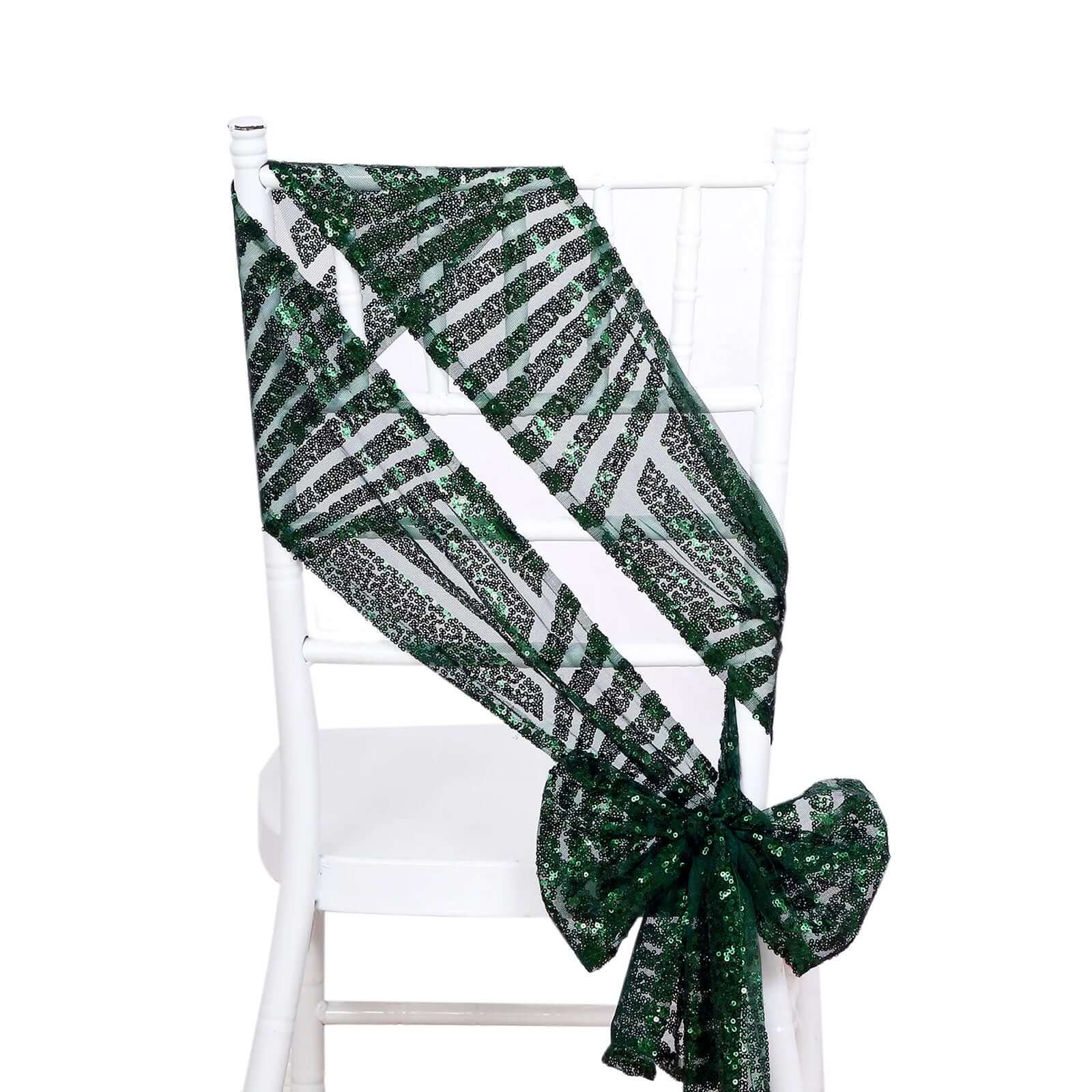 5 Pack Sequin Chair Sashes 6"x88" Hunter Emerald Green Geometric Diamond Glitz Design - Lustrous Decorative Design for Events - Image 7