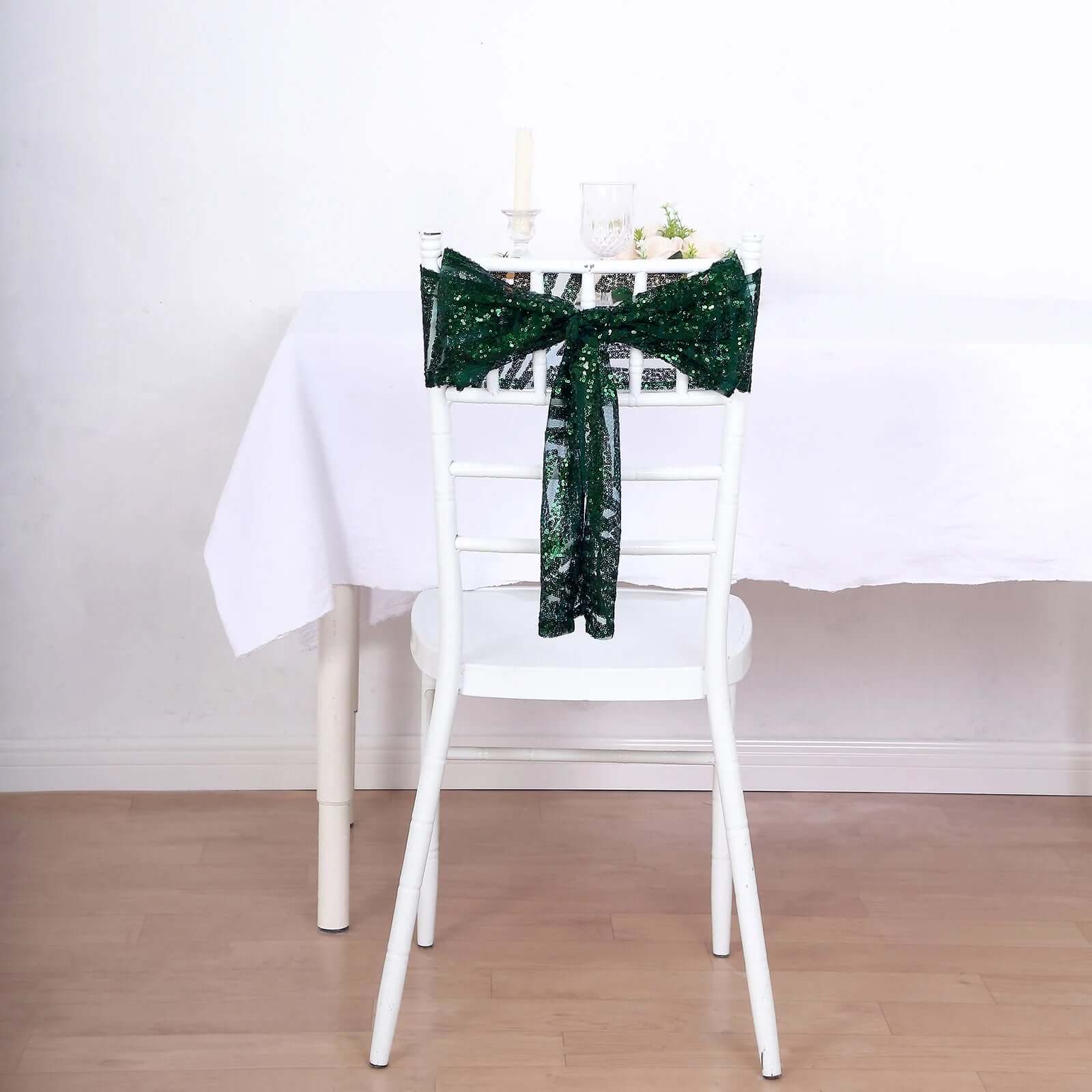 5 Pack Sequin Chair Sashes 6"x88" Hunter Emerald Green Geometric Diamond Glitz Design - Lustrous Decorative Design for Events - Image 9