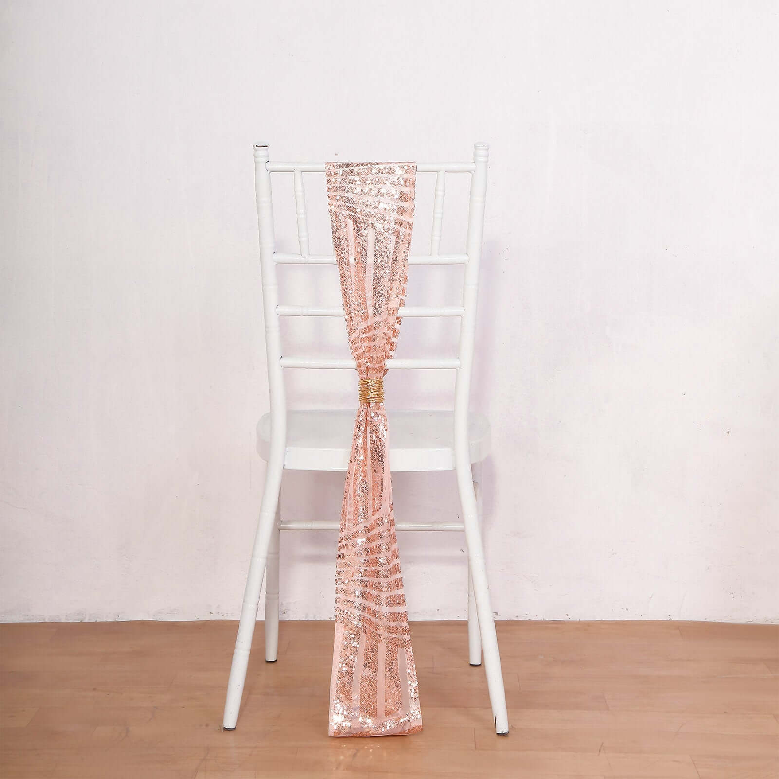 5 Pack Sequin Chair Sashes 6"x88" Rose Gold Geometric Diamond Glitz Design - Lustrous Decorative Design for Events - Image 3