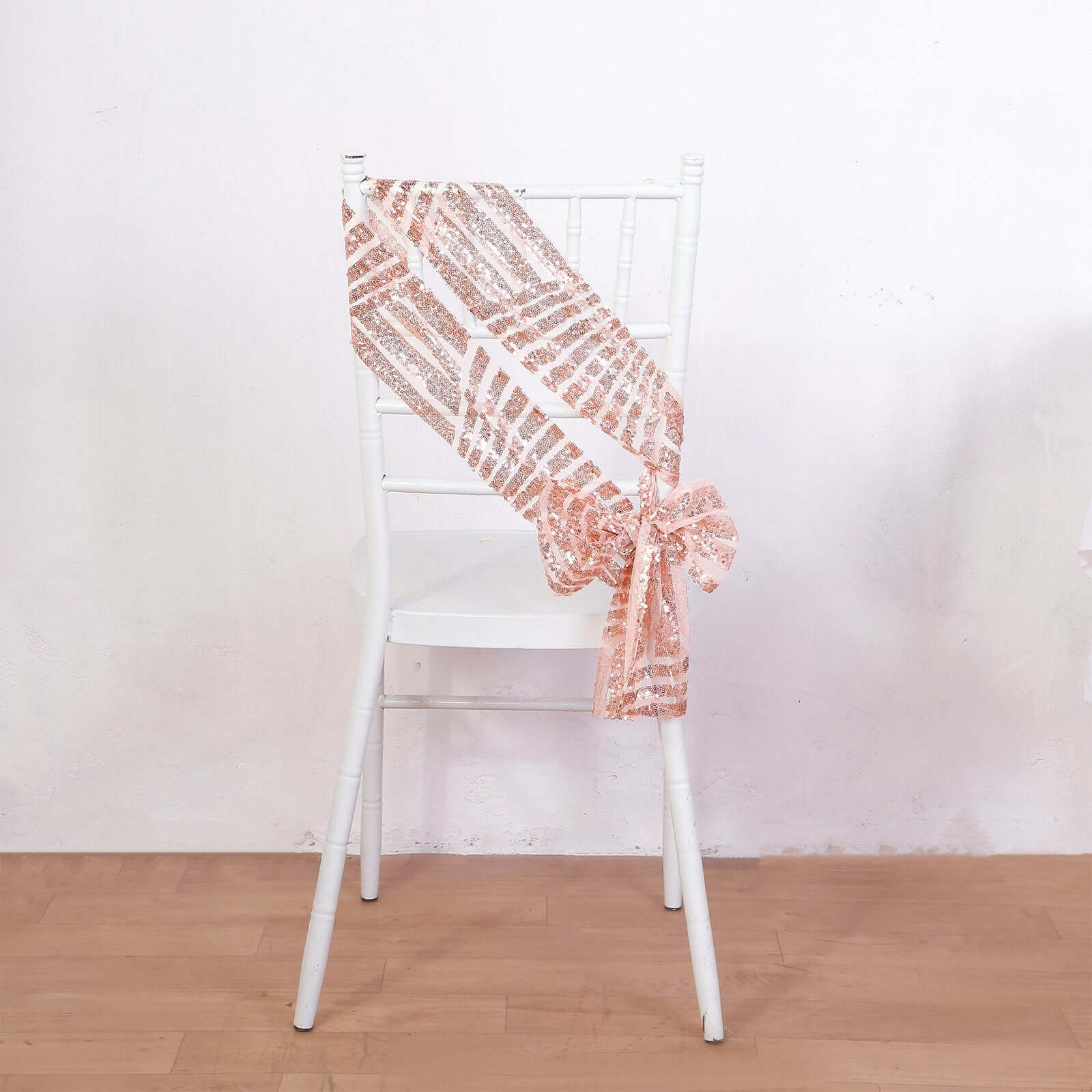 5 Pack Sequin Chair Sashes 6"x88" Rose Gold Geometric Diamond Glitz Design - Lustrous Decorative Design for Events - Image 4