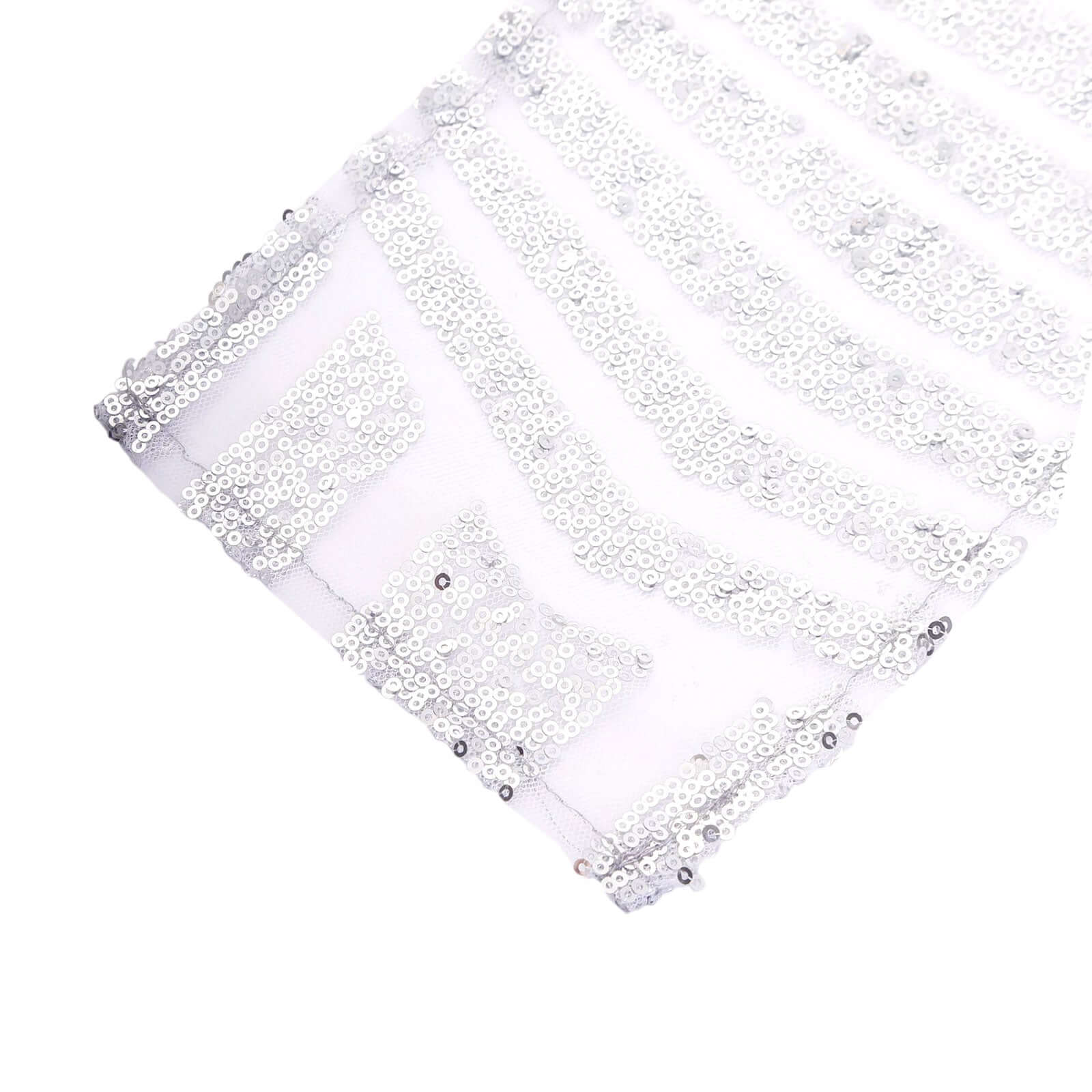 5 Pack Sequin Chair Sashes 6"x88" Silver Geometric Diamond Glitz Design - Lustrous Decorative Design for Events - Image 3