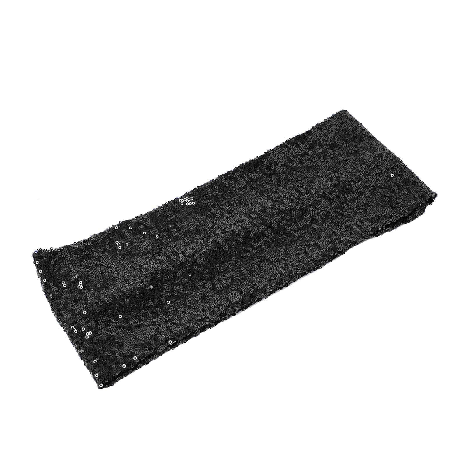 5 Pack Sequin Spandex Chair Sashes 6"x15" Black - Shimmering Stretch Chair Bands for Festive Celebrations - Image 7