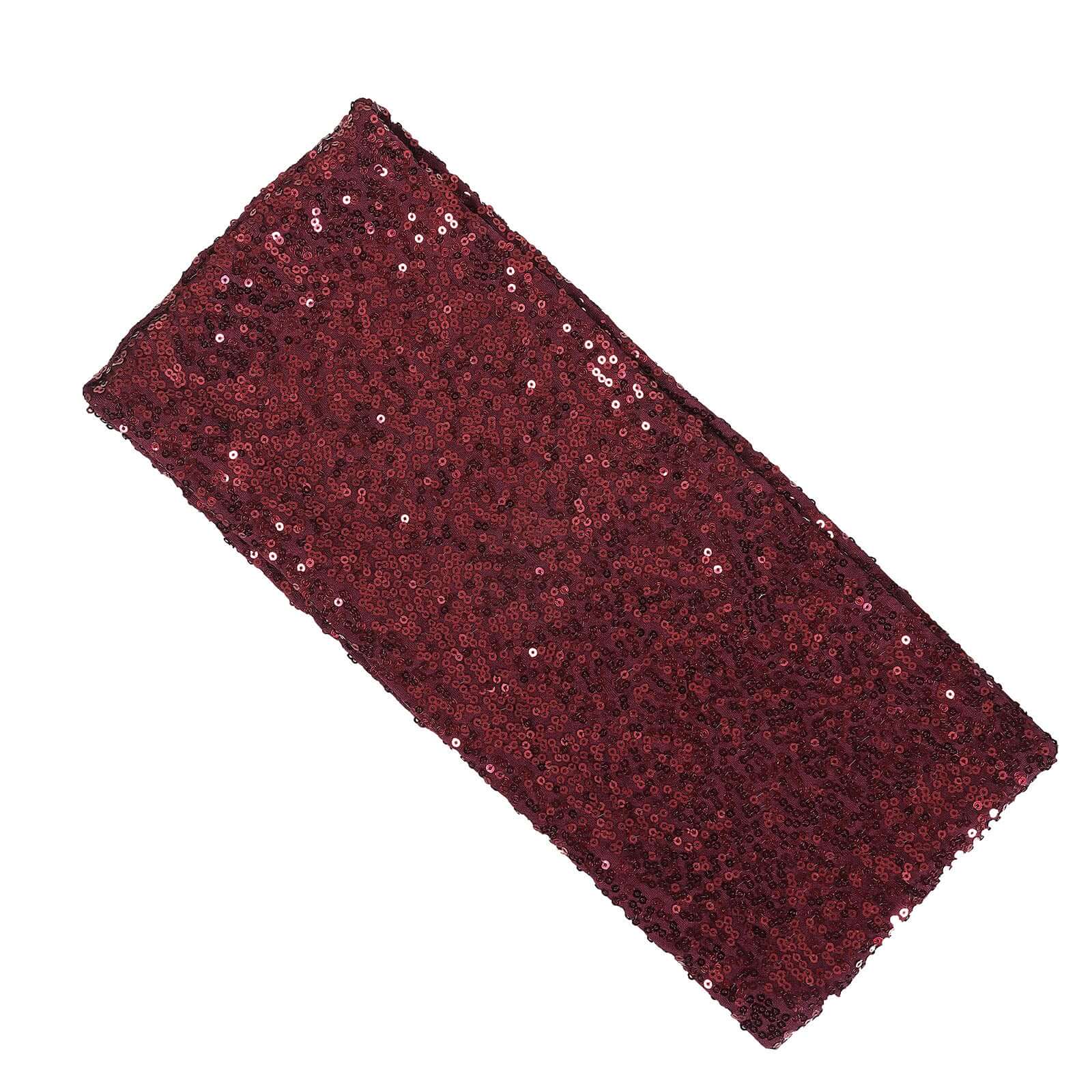5 Pack Sequin Spandex Chair Sashes 6"x15" Burgundy - Stretch Chair Bands - Image 7