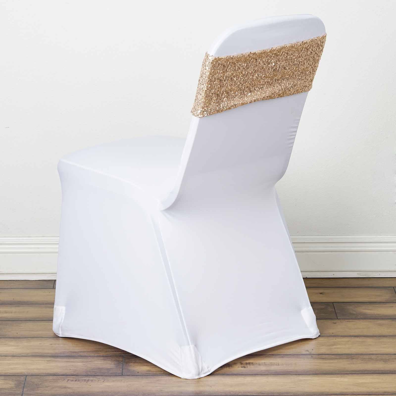 5 Pack Sequin Spandex Chair Sashes 6"x15" Champagne - Stretch Chair Bands - Image 10