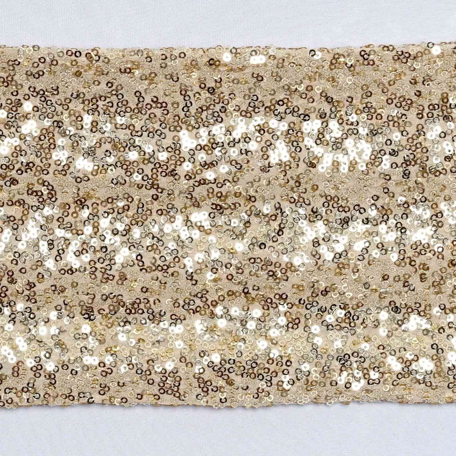 5 Pack Sequin Spandex Chair Sashes 6"x15" Champagne - Stretch Chair Bands - Image 12