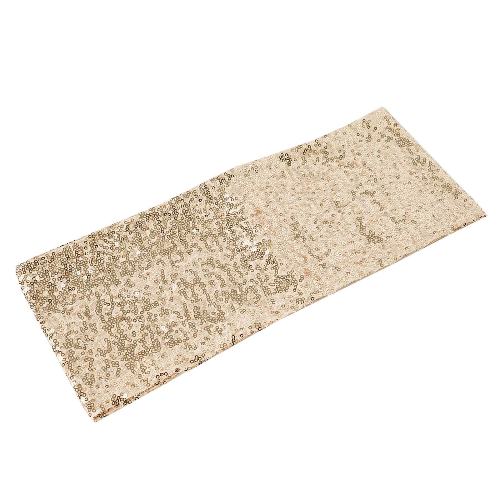 5 Pack Sequin Spandex Chair Sashes 6"x15" Champagne - Stretch Chair Bands - Image 7