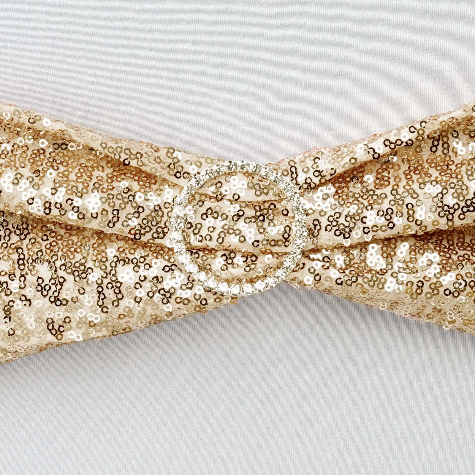 5 Pack Sequin Spandex Chair Sashes 6"x15" Champagne - Stretch Chair Bands - Image 9