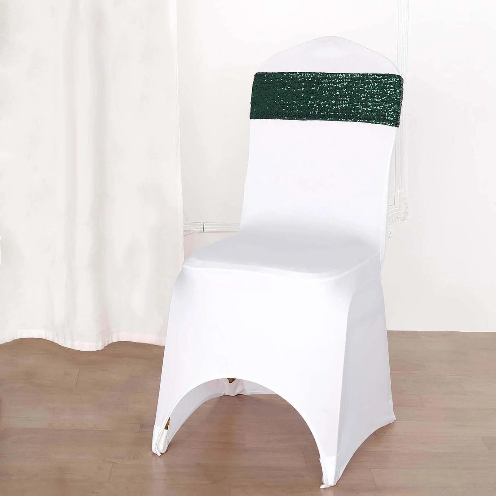 5 Pack Sequin Spandex Chair Sashes 6"x15" Hunter Emerald Green - Stretch Chair Bands - Image 12