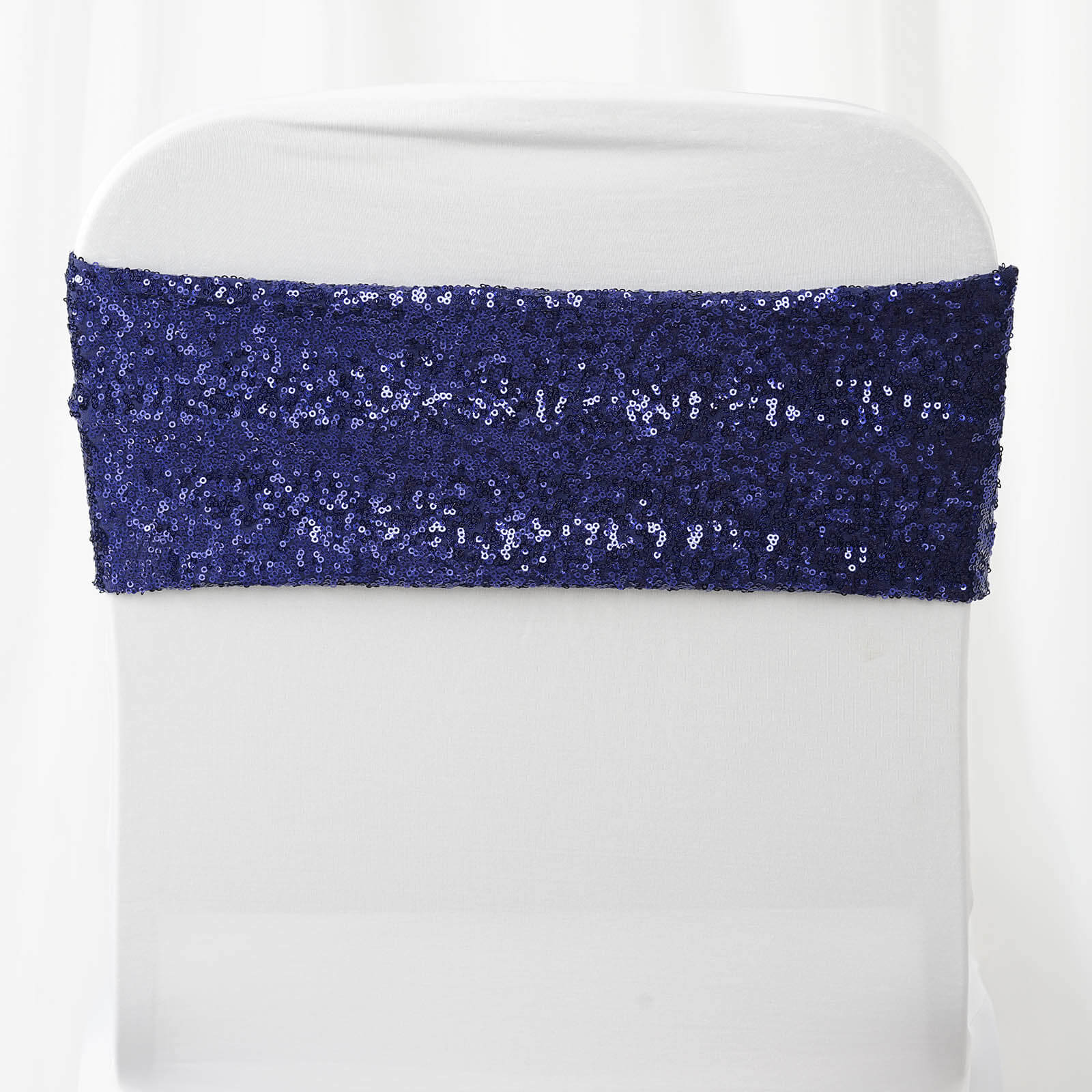 5 Pack Sequin Spandex Chair Sashes 6"x15" Navy Blue - Stretch Chair Bands - Image 2