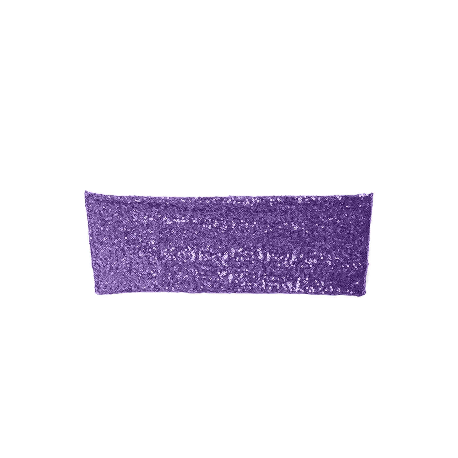 5 Pack Sequin Spandex Chair Sashes 6"x15" Purple - Stretch Chair Bands - Image 8