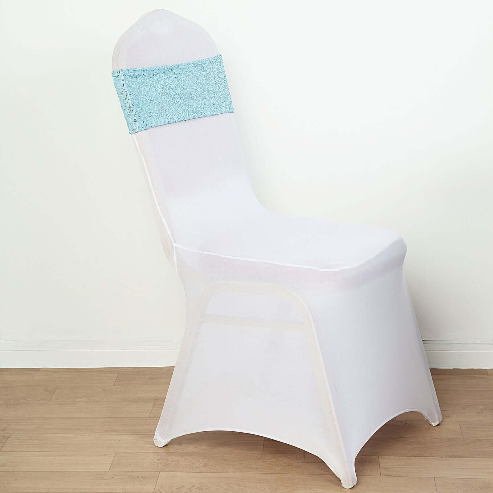 5 Pack Sequin Spandex Chair Sashes 6"x15" Light Blue - Stretch Chair Bands - Image 10