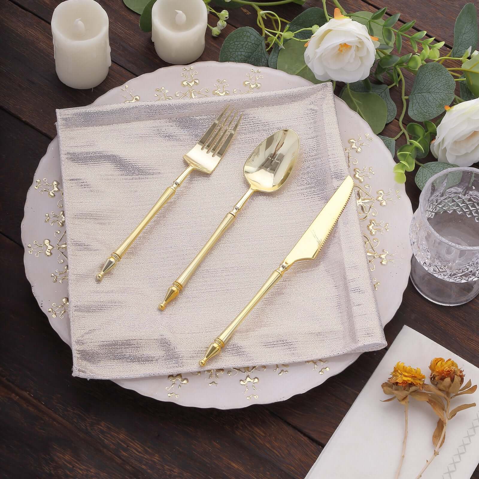 5 Pack Shimmer Sequin Dots Polyester Cloth Dinner Napkins 20"x20" Beige - Smooth Finish & Glittery Sparkle - Image 7