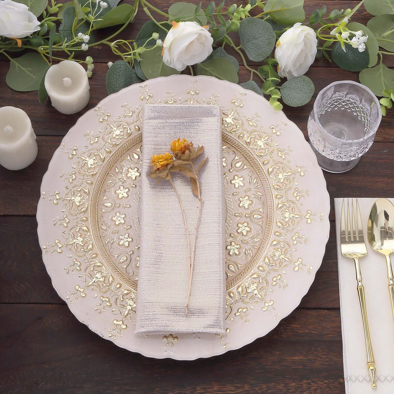 5 Pack Shimmer Sequin Dots Polyester Cloth Dinner Napkins 20"x20" Beige - Smooth Finish & Glittery Sparkle - Image 9