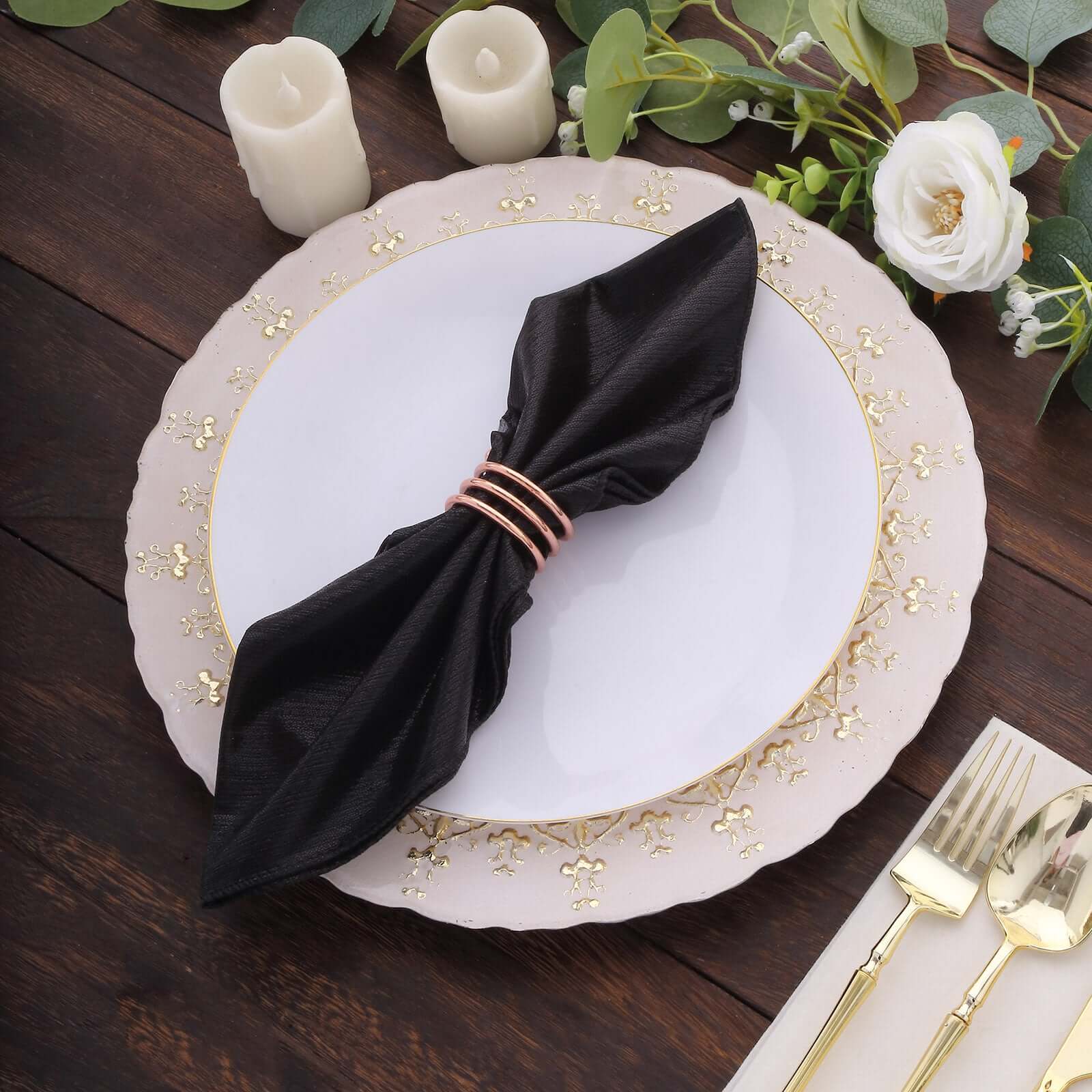 5 Pack Shimmer Sequin Dots Polyester Cloth Dinner Napkins 20"x20" Black - Smooth Finish & Glittery Sparkle