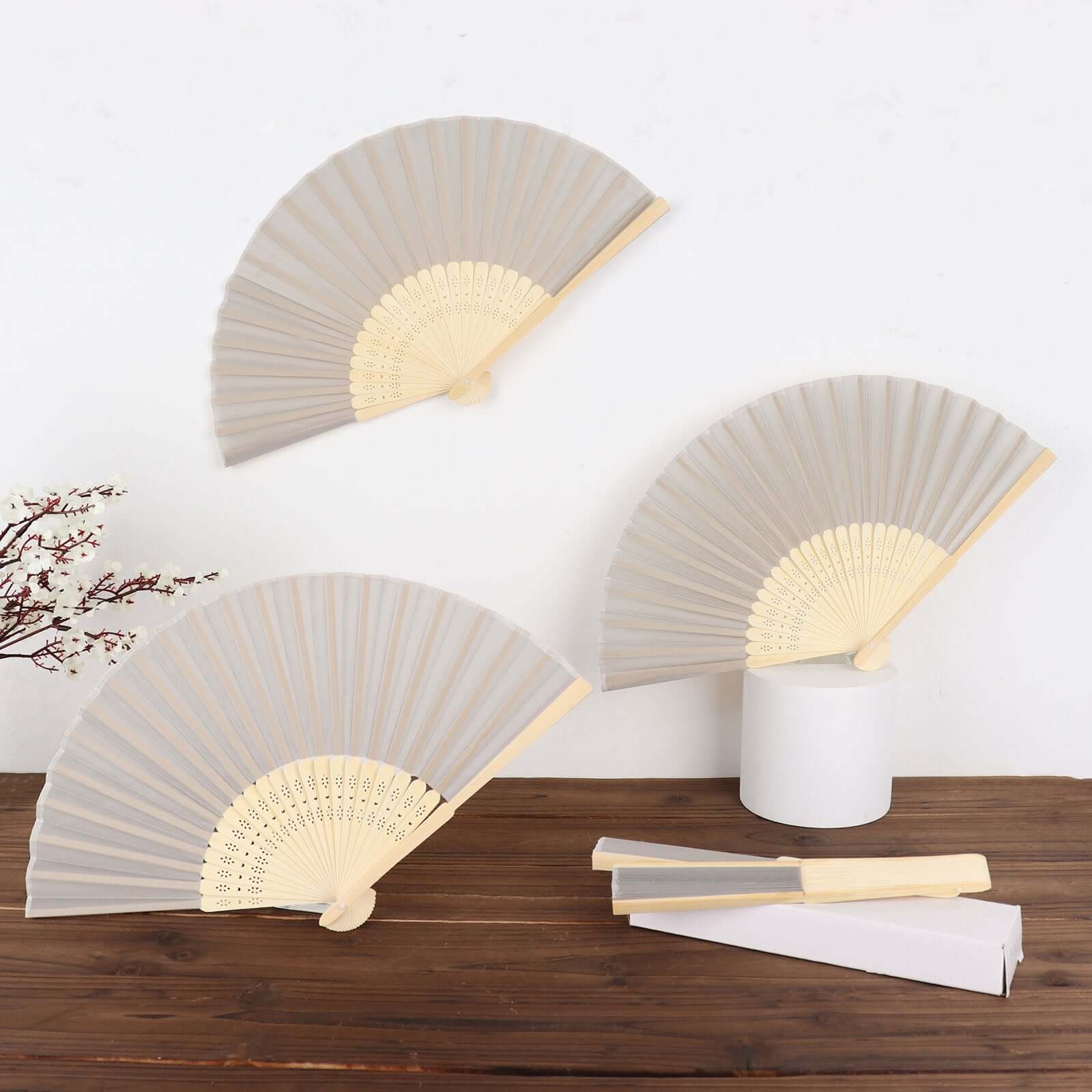 5 Pack Silver Asian Silk Folding Fans Party Favors, Oriental Folding Fan Favors - Image 13