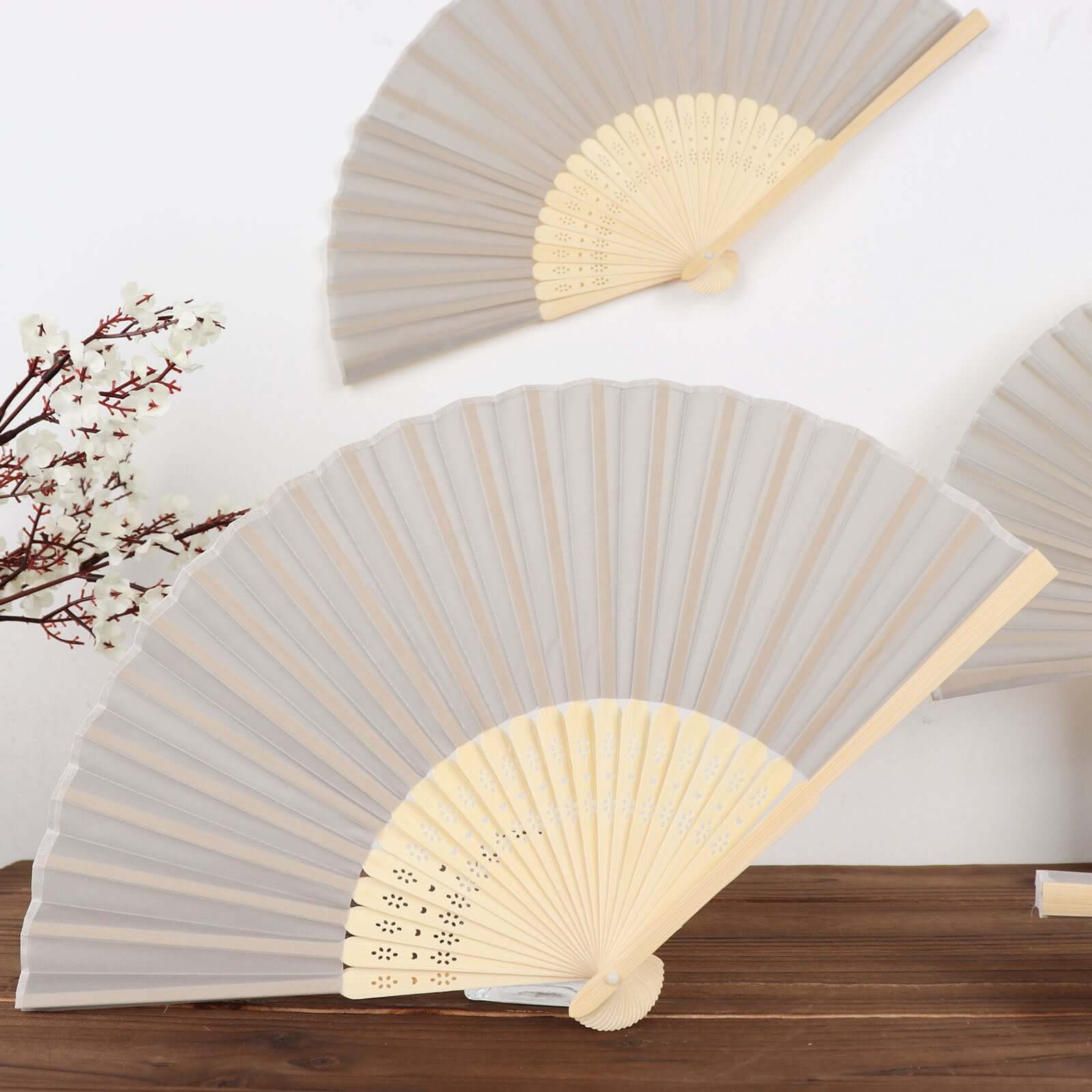 5 Pack Silver Asian Silk Folding Fans Party Favors, Oriental Folding Fan Favors - Image 15
