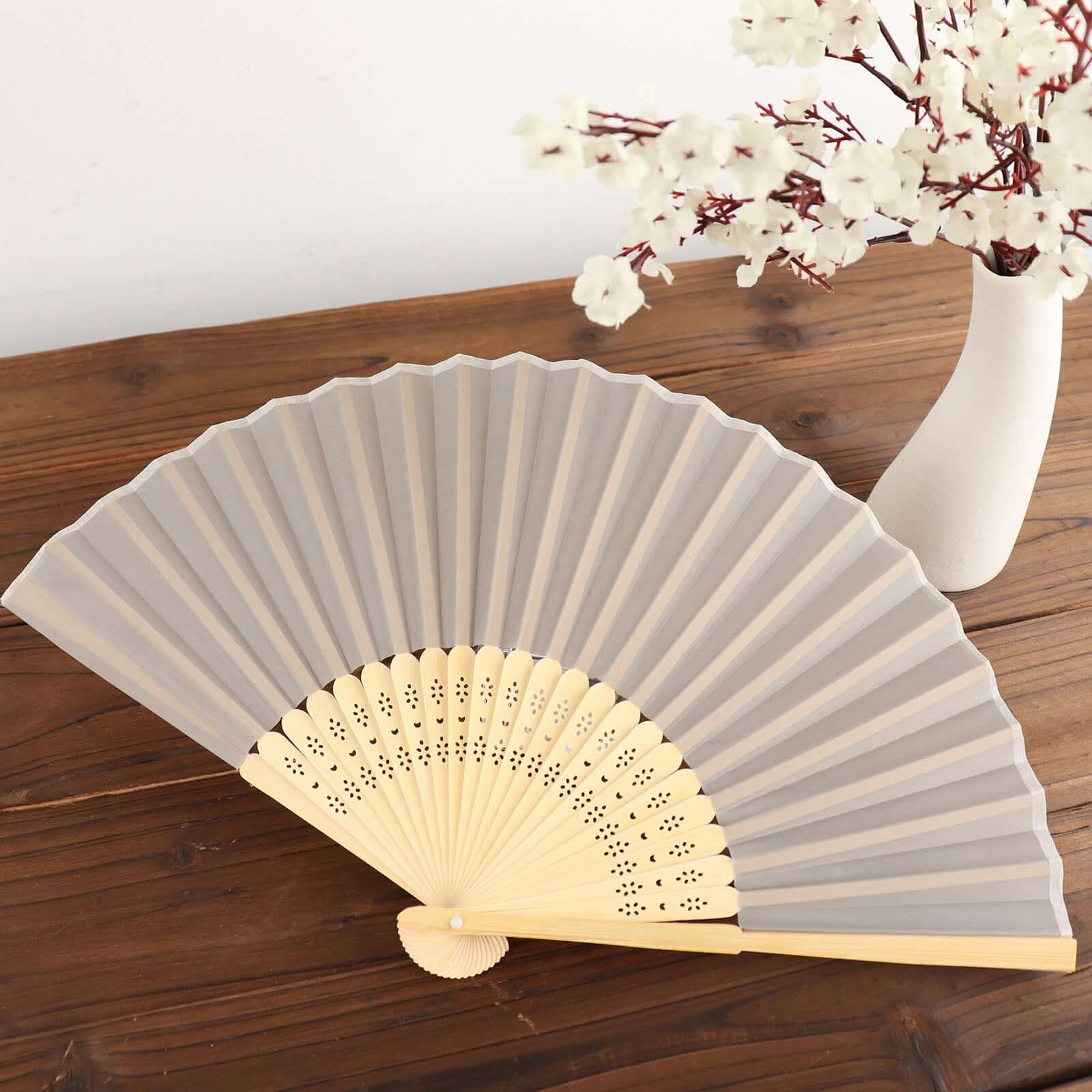 5 Pack Silver Asian Silk Folding Fans Party Favors, Oriental Folding Fan Favors - Image 9