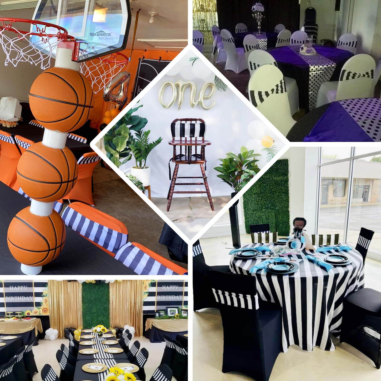 5 Pack Spandex Chair Sashes 5"x14" Black/White Vertical Stripes - Durable & Reusable Stretch Fitted Sash Bands for Exquisite & Romantic Weddings - Image 5