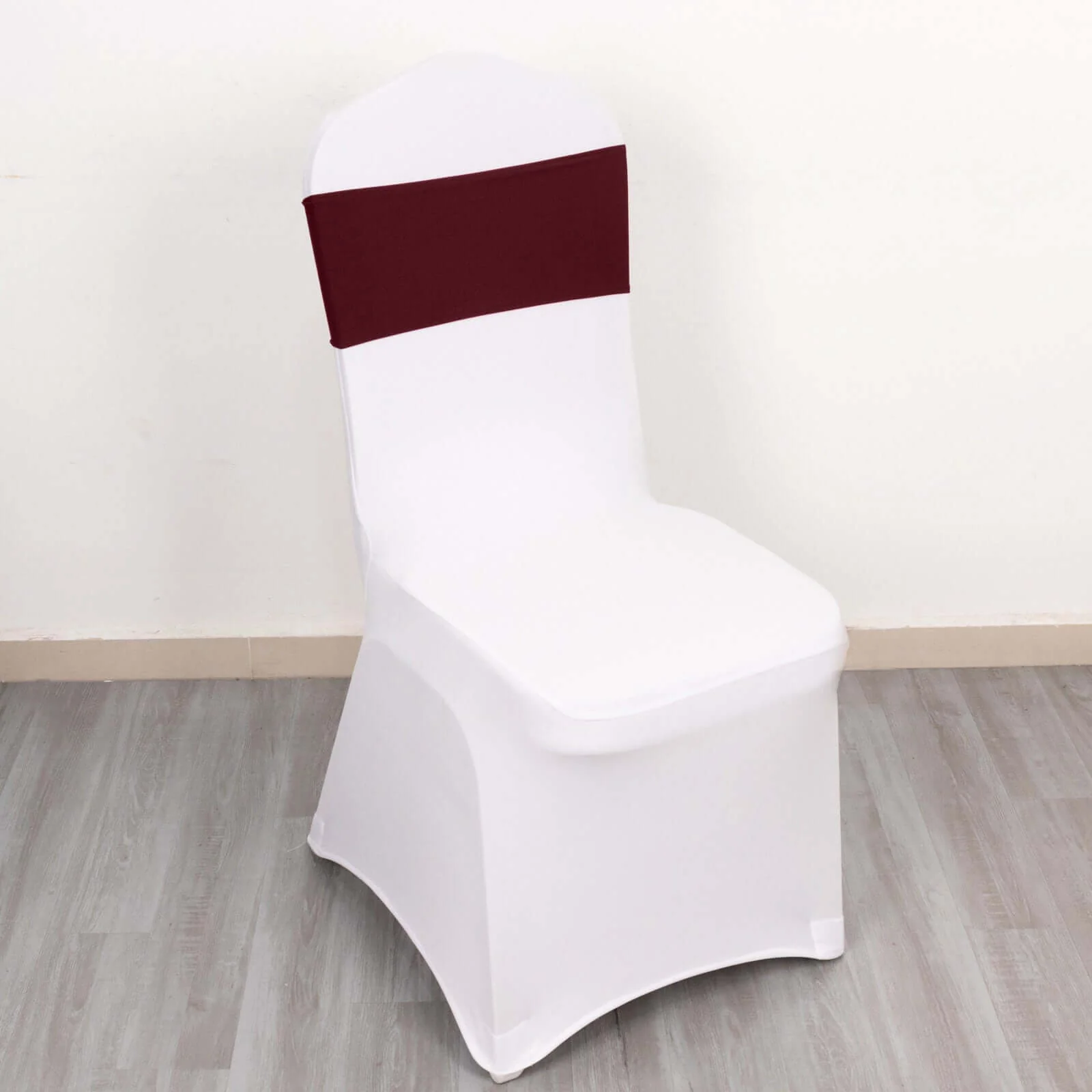 5 Pack Spandex Chair Sashes 5"x14" Burgundy with Gold Rhinestone Buckles - Wrinkle-Free Stretch Chair Bands - Image 8